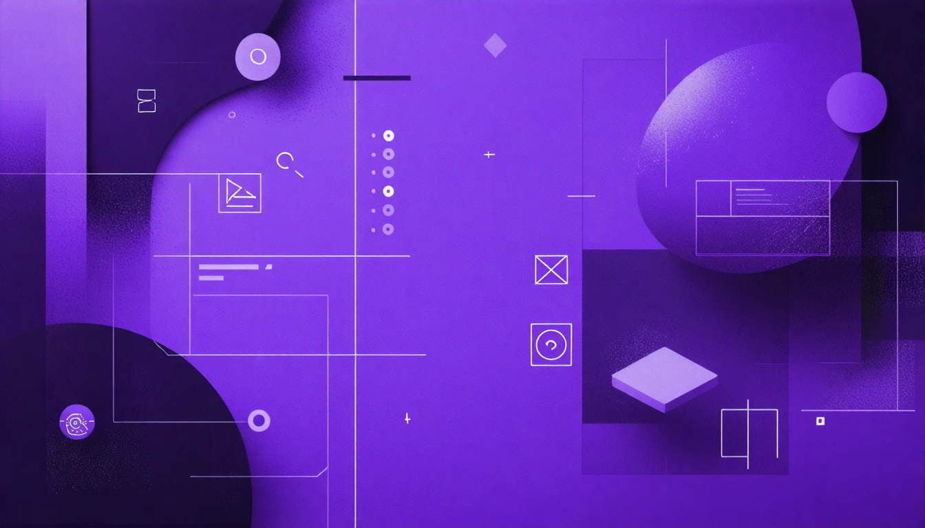 Abstract purple geometric shapes and lines creating a futuristic tech background design.